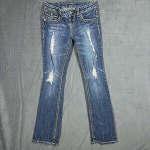 Z Cavaricci Jeans RARE Rhinestone Bling Buttons factory distressed bootcut